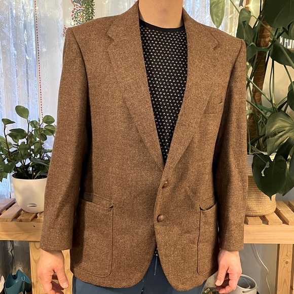 Men’s Vintage Woff by Farah Tweed Herringbone Elbow Patch Sports Coat Jacket 46R - Picture 3 of 10